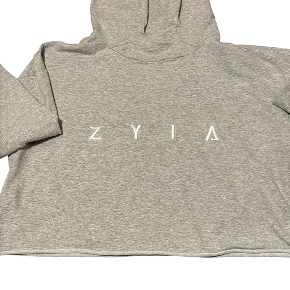 ZYIA Heather Gray Raw Hem Cropped Hoodie Size Small NO DRAWSTRING - Picture 3 of 6